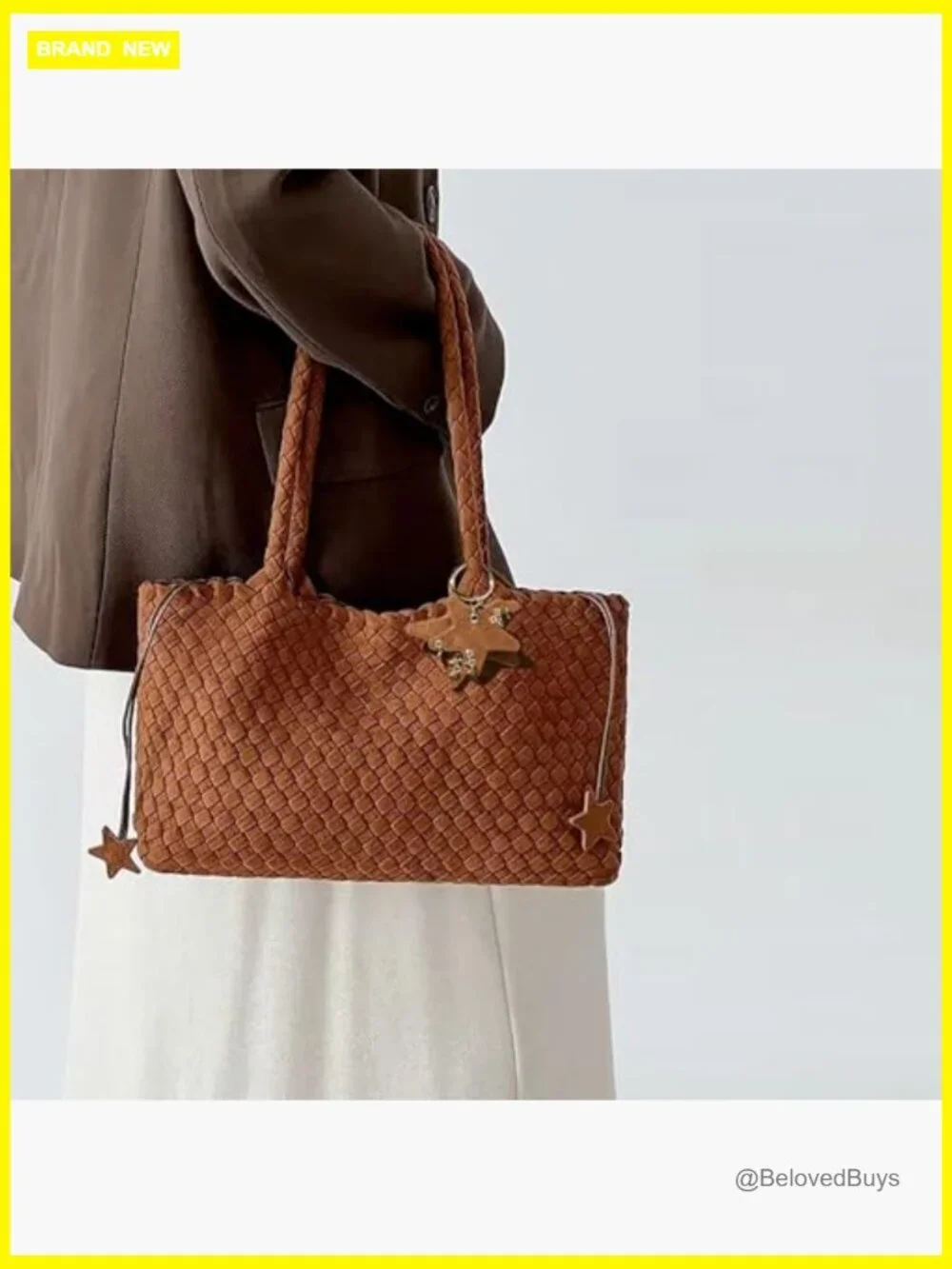 Woven Tote Bag with Removable Wallet, Faux Leather Hobo